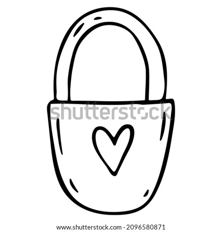 Padlock . Vector doodle illustration of a heart-shaped castle. valentine's Day icon