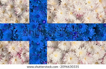 Texture of the national flag of Finland. Flower arrangement