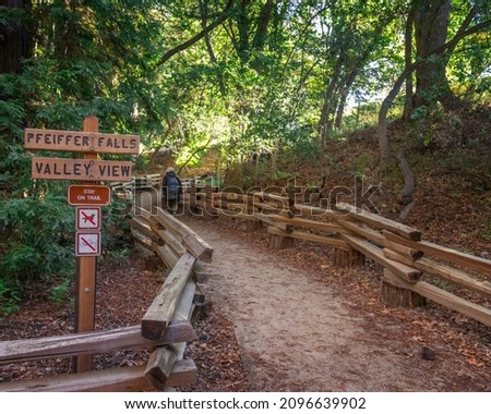 Pfeiffer Falls trail in Pfeiffer Big Sur State Park, Big Sur, CA. Royalty-Free Stock Photo #2096639902