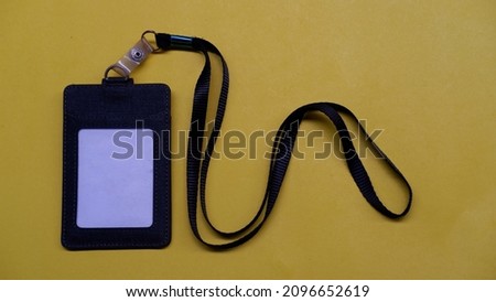 Name tag, vip pass id, badge and lanyard. Event blanks isolated on yellow background