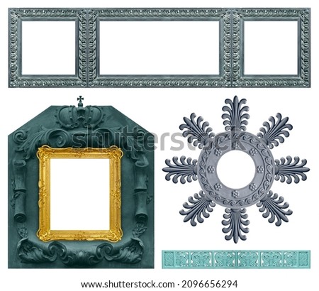 Set of bronze frames for paintings, mirrors or photo isolated on white background