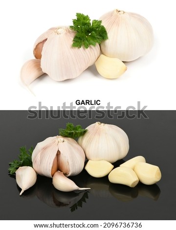 Creative layout made from garlic. High resolution photo. Full depth of field.