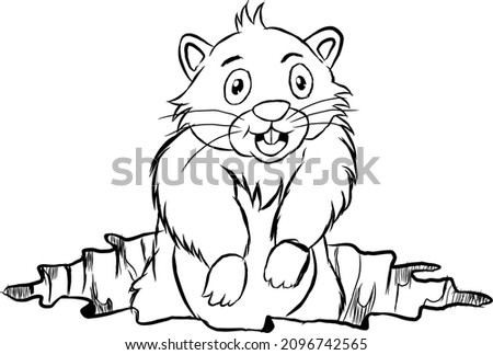 groundhog from the ground hole. animal coloring page.easy animal coloring page design , Vector illustration