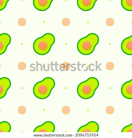 Seamless Pattern Abstract Elements Fruits Food Avocado With Flower Vector Design Style Background Illustration Texture For Prints Textiles, Clothing, Gift Wrap, Wallpaper, Pastel
