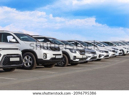 Cars For Sale Stock Lot Row. Car Dealer Inventory Royalty-Free Stock Photo #2096795386