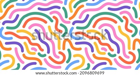 Colorful line doodle seamless pattern. Creative minimalist style art background, trendy design with basic shapes. Modern abstract color backdrop. Royalty-Free Stock Photo #2096809699