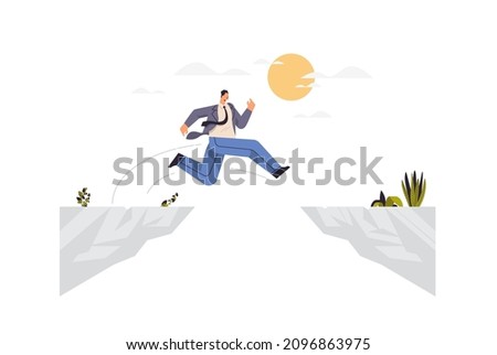 businessman jumping over cliff gap mountain business risk success challenge courage determination motivation Royalty-Free Stock Photo #2096863975