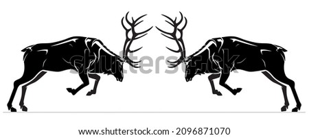 Elk Silhouette, Fighting for Dominance Royalty-Free Stock Photo #2096871070