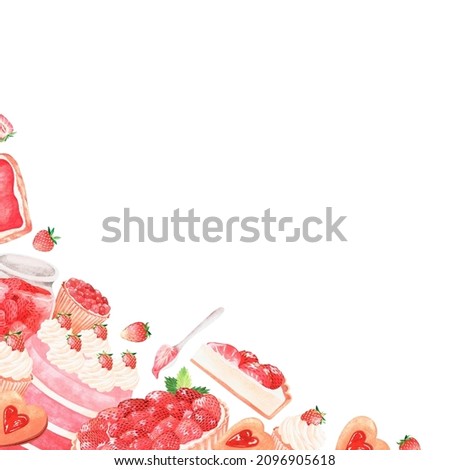 Strawberry sweets corner. Watercolor illustration. Isolated on a white background. For your design.
