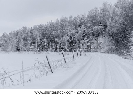 Snowy road in country side in Latvia