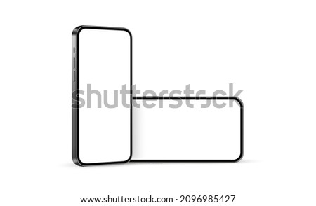 Phones with Blank Screens, Vertical and Horizontal Mockup, Isolated on White Background Side and Front View. Vector Illustration