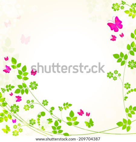 background with green plants and butterflies