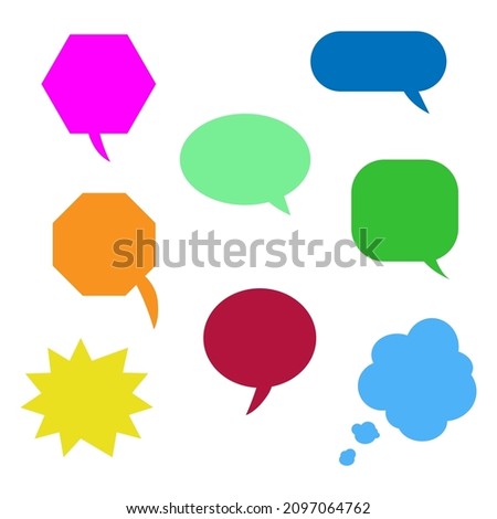 blank colorful speech bubbles set with different cartoon shape isolated on white background