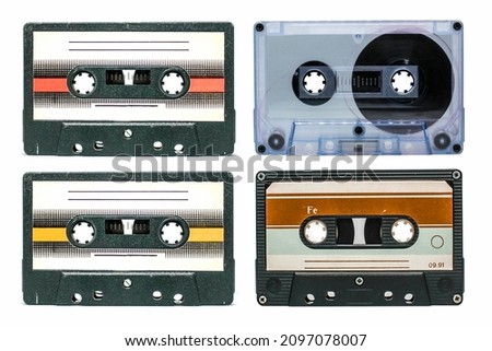 set of 1980 retro audio cassettes isolated on white background