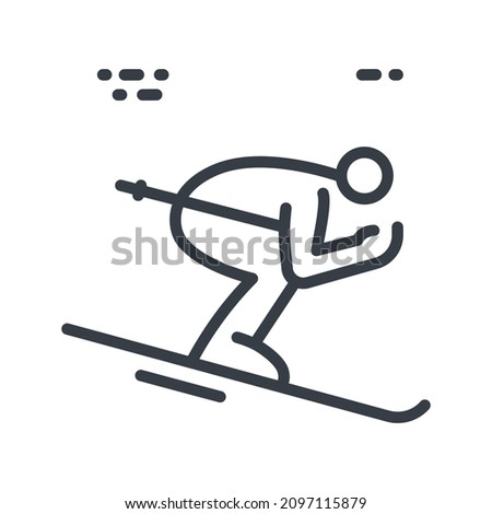 Freestyle ski cross vector line icon isolated on transparent background. Skier side view. Winter sport competition symbol. Royalty-Free Stock Photo #2097115879