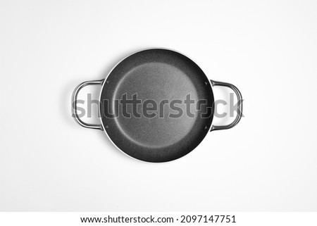 Granite frying pan isolated on white background.Cooking pot.High resolution photo.Top view. Mock-up.