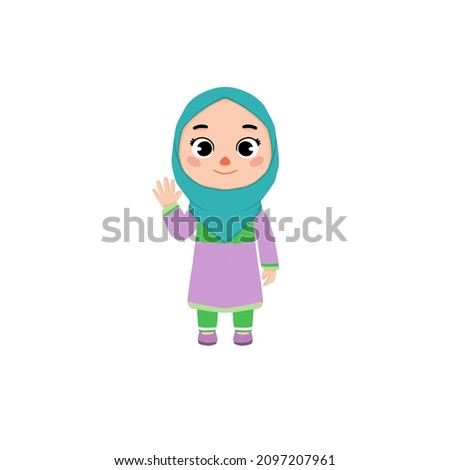 Muslim kids girl hijab. Avatar Cute cartoon character design, isolated white background for books, clip art, social media, content, etc