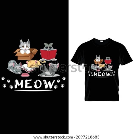 Funny Cat T-shirt. Cat Vector illustration.T-shirt graphics Can be used for print, children wear, Baby shower celebration and poster.Cat label.Cat logo.Meow .