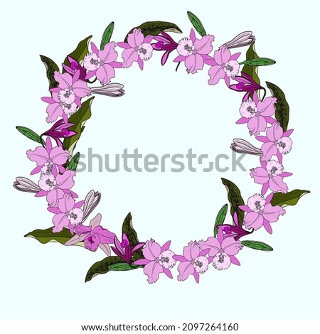 Wreath with orchid Phalenopsis. Floral wreath - Valentine design.
