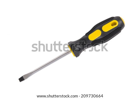 Yellow screwdriver isolated on white background  Royalty-Free Stock Photo #209730664