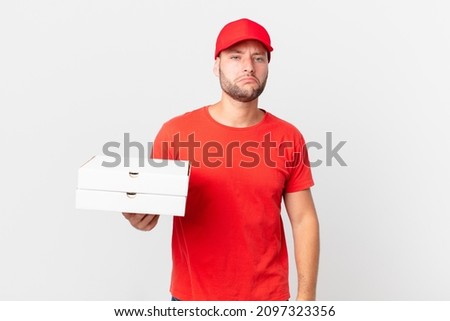 pizza deliver man feeling sad and whiney with an unhappy look and crying