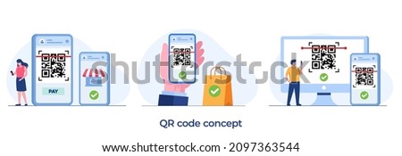 QR code, Scan barcode technology, online payment flat vector illustration for banner and background