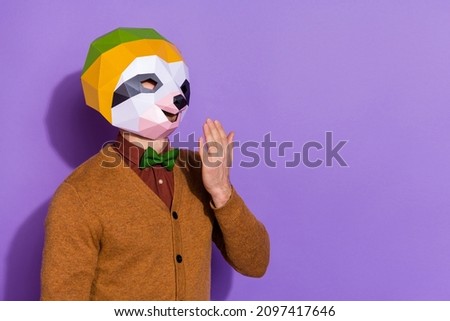 Profile side photo of young man yawning want sleep tired red panda isolated over violet color background