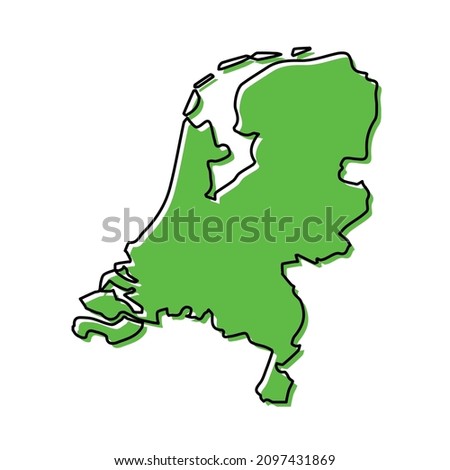 Simple outline map of Netherlands. Stylized minimal line design Royalty-Free Stock Photo #2097431869