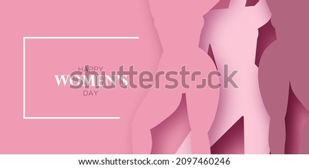 Free women of different cultures standing or dancing together. Women's friendship. Happy Women's day. Mother's Day. Venera, Venus female concept paper cut style. Body positive. Pink. Royalty-Free Stock Photo #2097460246