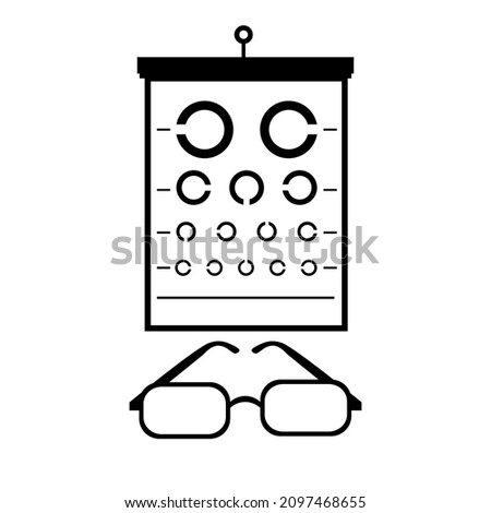 Tests for visual acuity and glasses. Diagram Snellen, Landoldt C, Golovin-Sivtsev's table. Vector illustration
