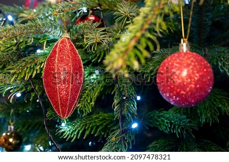 Christmas decorations on a Christmas tree (fir), Christmas tree lights blinking