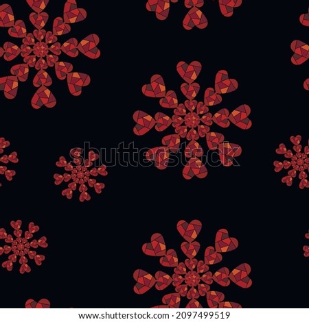 Seamless pattern with snowflake from red shape hearts. Concept of St. Valentine day. 
