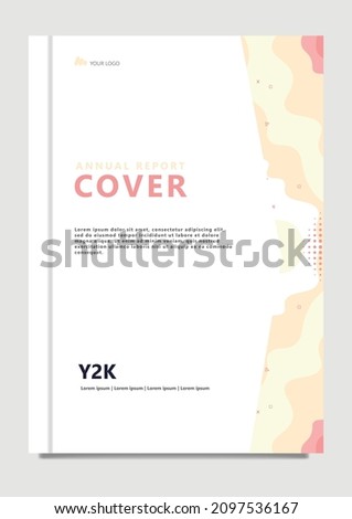 Annual report cover template with curvy yellow and red pastel elements. 