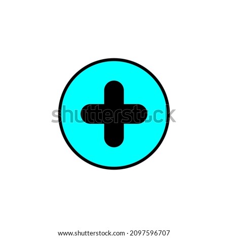 Plus icon. Blue circle. Creative logo. Math symbol. Medical element. Isolated object. Vector illustration. Stock image. EPS 10.