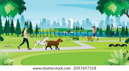 People take their pets for walks and vacations in the city parks.