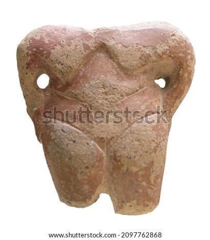Neolithic pottery woman figure from Anatolia isolated on white