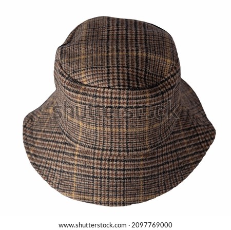 brown black yellow woolen bucket hat  isolated on white background .fisherman's hat, Irish country hat ,session hat,panama.