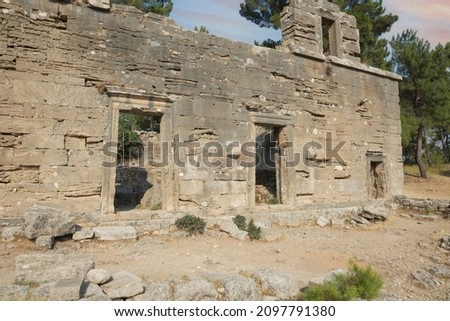 Ruins of Seleukeia (Pamphylia, Lyrbe) Ancient Greek city on the Mediterranean coast of Pamphylia. Side, Antalya,Turkey.