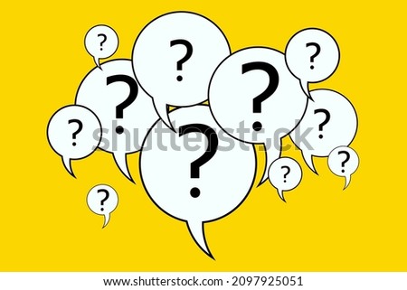 Speech bubbles with question marks on a yellow background. Abstract vector illustration. EPS 10