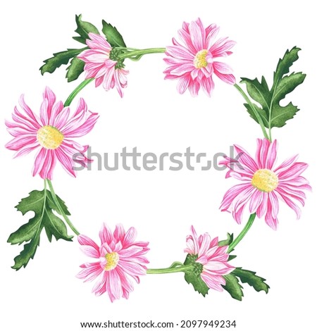 Chrysanthemum wreath. Watercolor vintage illustration. Isolated on a white background. For design