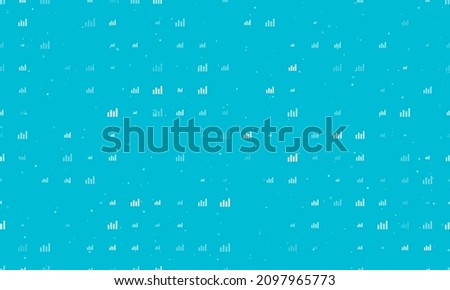 Seamless background pattern of evenly spaced white chart line symbols of different sizes and opacity. Vector illustration on cyan background with stars