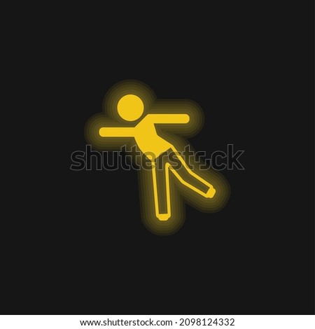 Boy Standing On One Leg yellow glowing neon icon