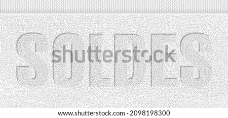 Banner or poster for the sales with an embossed typography on a terry cloth background - French text - translation: Soldes.  Royalty-Free Stock Photo #2098198300