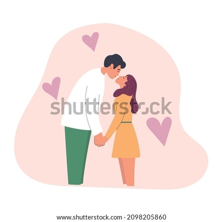 Enamored couple spending time together at romantic date. Vector illustration of kissing couple. Royalty-Free Stock Photo #2098205860