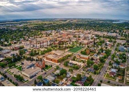 Aerial View of Jamestown, North Dakota along Interstate 94 Royalty-Free Stock Photo #2098226461
