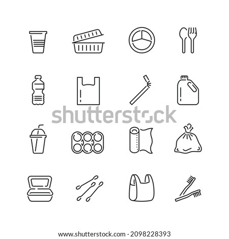 Plastic packaging related icons: thin vector icon set, black and white kit Royalty-Free Stock Photo #2098228393