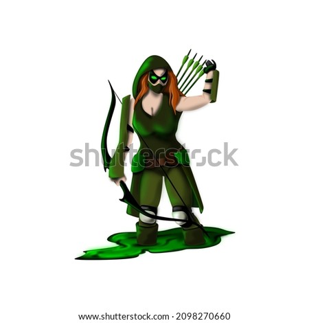 fantasy lady with bow and arrows , she has green suit