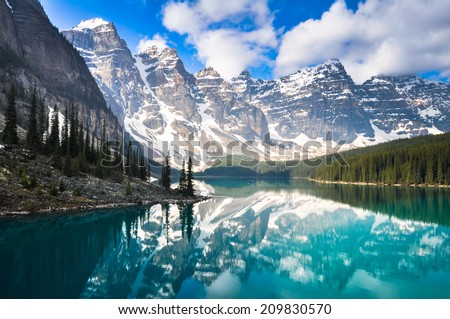 Moraine Lake, Rocky Mountains, Canada Royalty-Free Stock Photo #209830570