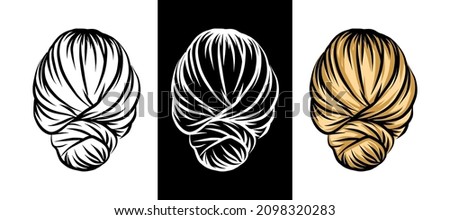 Beautiful lady hairstyle bun icon set isolated doodle drawing outline sketch graphic vector logo design beauty salon hair flat line art sign braided hairdo simple flat black  Royalty-Free Stock Photo #2098320283