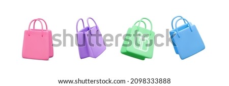 Set of colour realistic shopping bags in realistic style. Stylish fashionable bag isolated on white background. Vector illustration Royalty-Free Stock Photo #2098333888